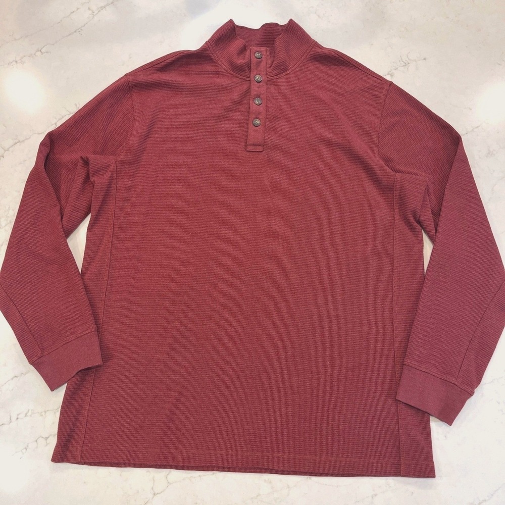 Duluth Trading Burly Thermal Button Mock Neck Shirt Mens XL‎ Red Waffle Outdoor